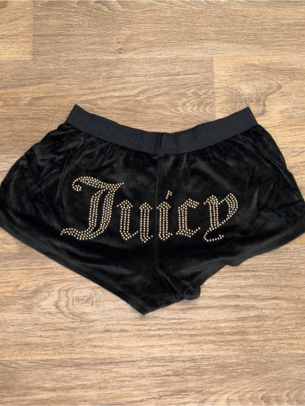 Juicy Couture Black Velour Shorts with Gold Stud Logo